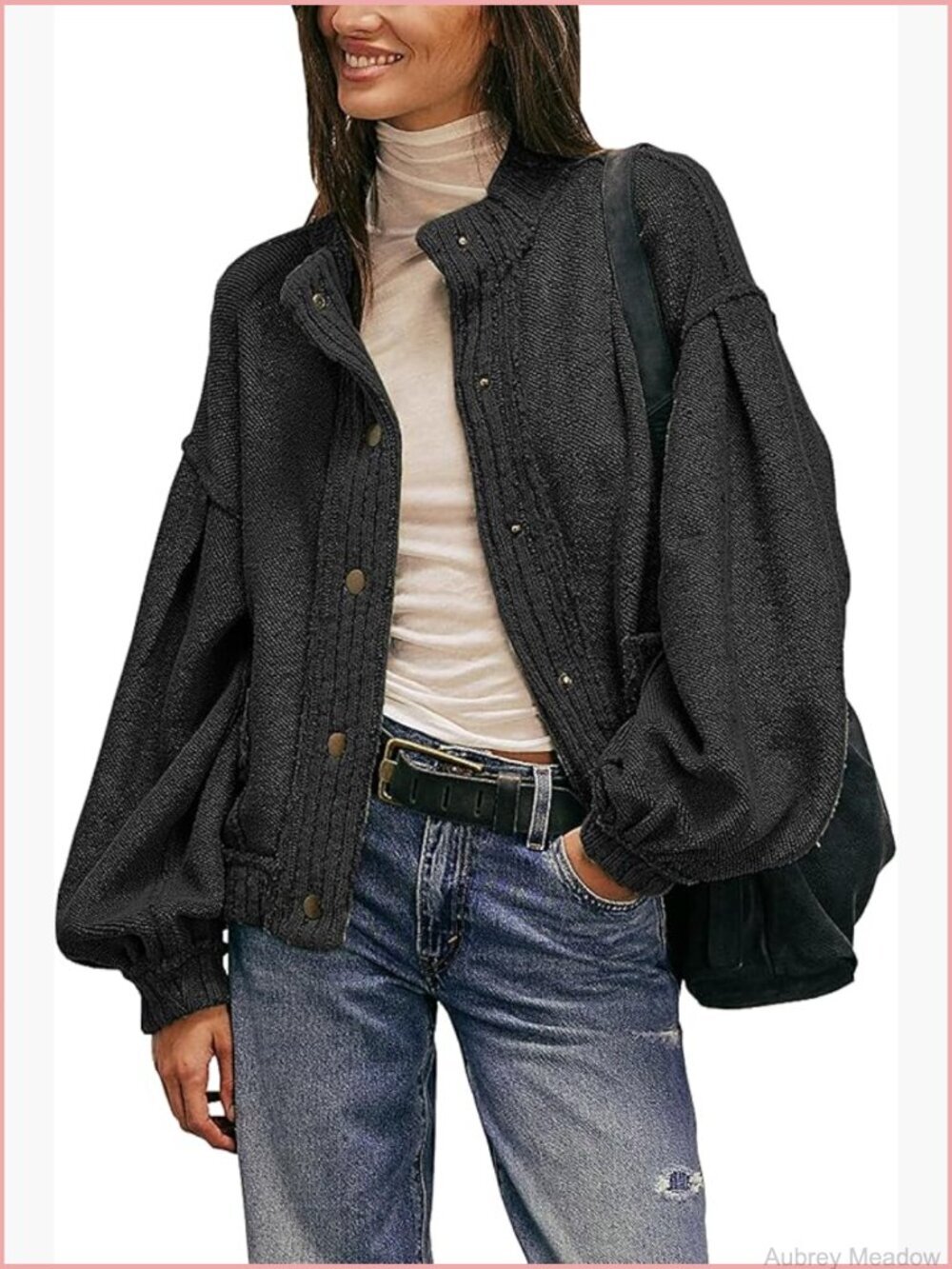 Women's Loose Fit Ribbed Knit Shacket with Pockets